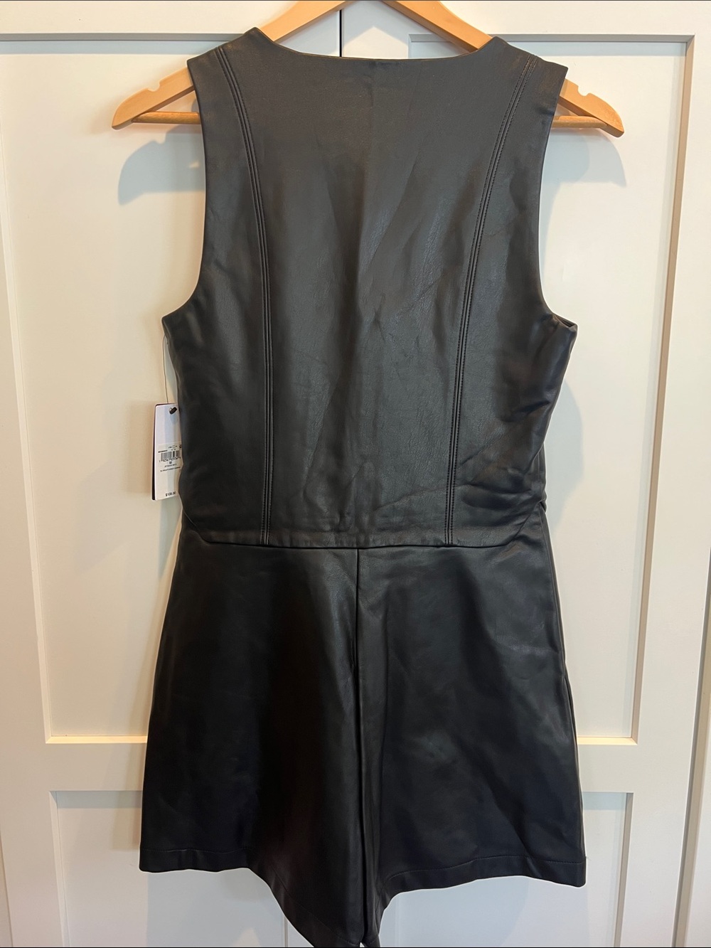 NWT Guess Black Faux Leather Zip-Front Romper - Picture 6 of 12